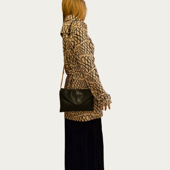 J. Crew Classic  Black Pebbled Leather Envelope Chain Strap Convertible Clutch - Picture 9 of 12